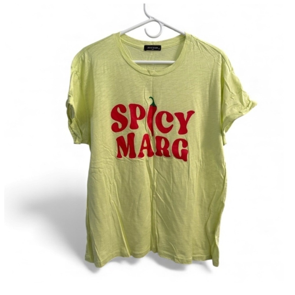Zutter Lime Green Spicy Marg Graphic Tee Women Large Short Sleeve Cotton Blend